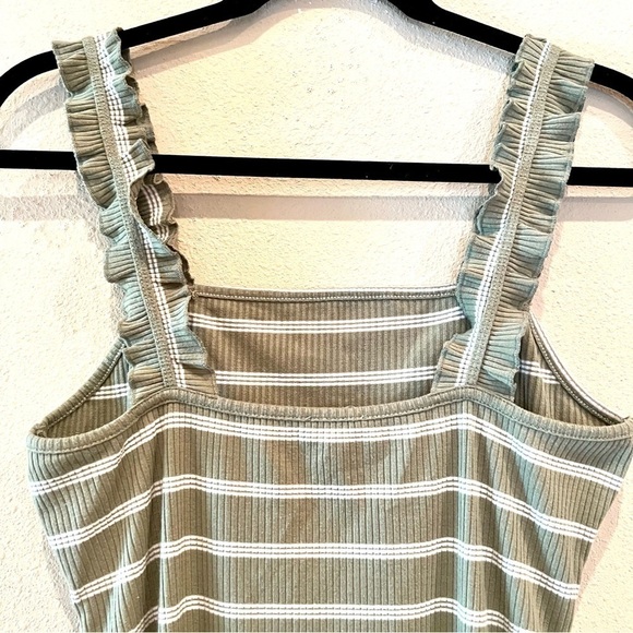 LELIS Olive green Striped Ruffled Mini Dress size L - Picture 8 of 10